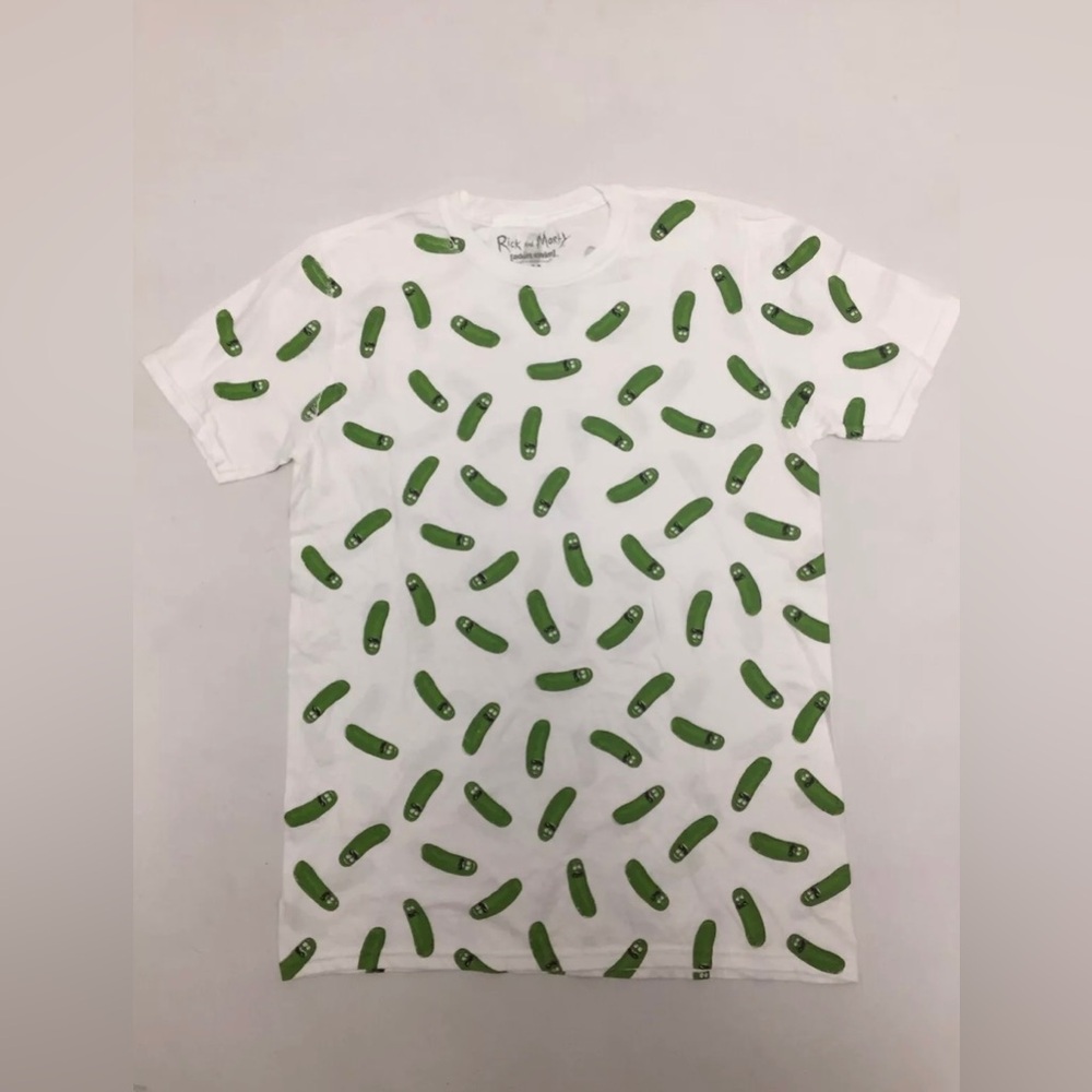 Rick and Morty Pickle Rick T Shirt White w/ multiple Pickle Ricks - Adult Swim